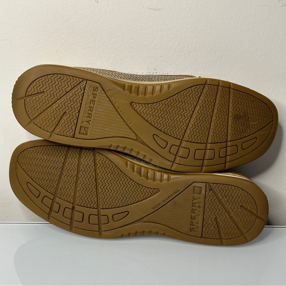 Sperry Angelfish Boat Shoes Anchor Embossed Leather Linen 8 - Picture 8 of 9